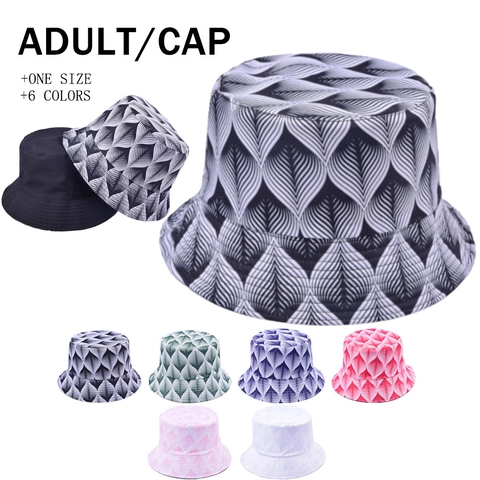 Reversible Bucket Hat Geometric Leaf Print Wide Brim Sun Protection Foldable Casual Fashion Cotton Blend Cap For Adult