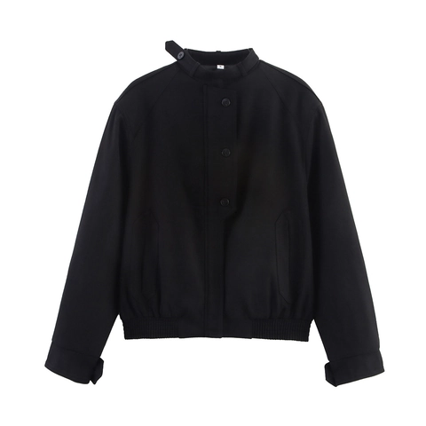 Damen Crop Jacke Stehkragen Geknöpft Lässige Oberbekleidung Mit Taschen Elastischer Saum Polyester