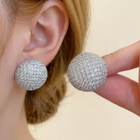 Boucles D'Oreilles Puces En Zircon Pavé Circulaire Avec Tige En Argent Base En Cuivre Bijoux De Luxe Étincelants Pour Femmes