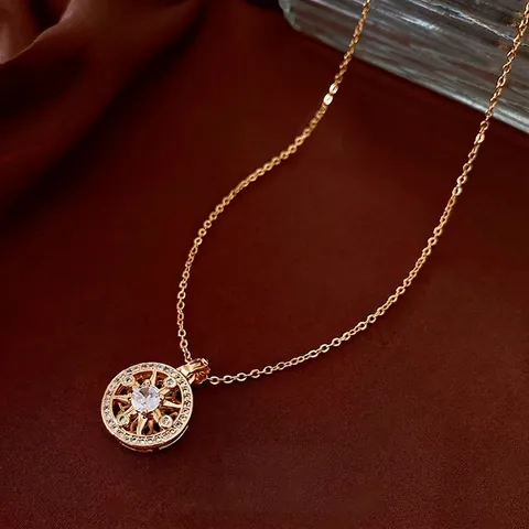 Collana Con Ciondolo Stella Bussola Rotonda Rame Placcato Oro Zirconia Cavo Gioielli Di Moda Minimalista Per Donne