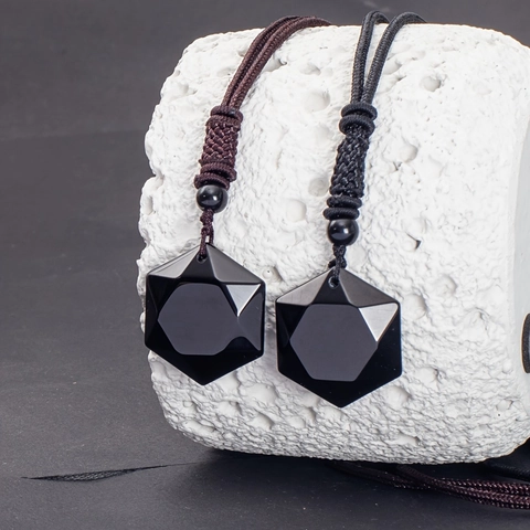 Star Von David Hexagramm Anhänger Halskette Obsidian Naturstein Handgewebtes Verstellbares Seil Vintage Schmuck Unisex