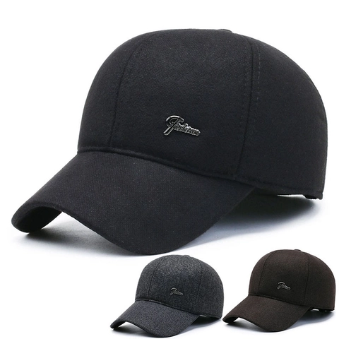 Herren Winter Warm Baseballkappe Verdickte Wollmütze Mit Ohrenklappen Lässige Sportmütze Verstellbares Mode Metall Dekor