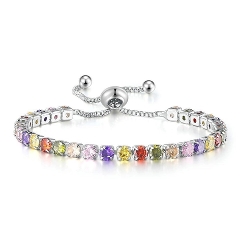 Fashion Adjustable Rainbow Zirconia Tennis Bracelet For Women Multicolor Alloy Plated Crystal Inlaid Slider Clasp Jewelry Bracelet