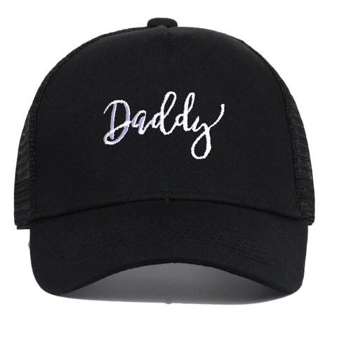 Daddy Embroidery Trucker Hat Breathable Mesh Baseball Cap Cotton Adjustable Snapback Curved Brim Casual Outdoor Sun Hat
