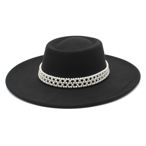 Elegante Cappello Fedora In Feltro Di Lana A Tesa Larga Con Fascia Di Künstliche Perle Stile Hepburn Vintage Per Donna