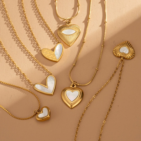 Collar Con Colgante De Corazón Chapado En Oro De 18K Acero Inoxidable Madreperla Joyería Para Mujer