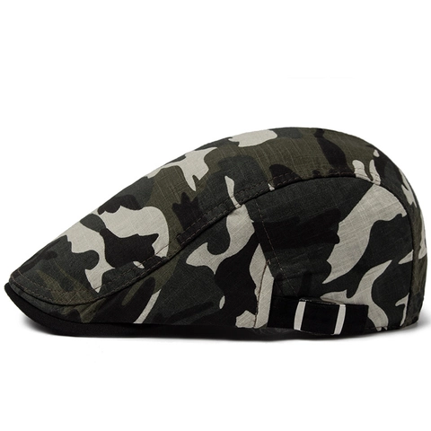Vintage Camouflage Ivy Cap For Men Women Breathable Cotton Linen Flat Cap With Adjustable Metal Buckle Sun Protection