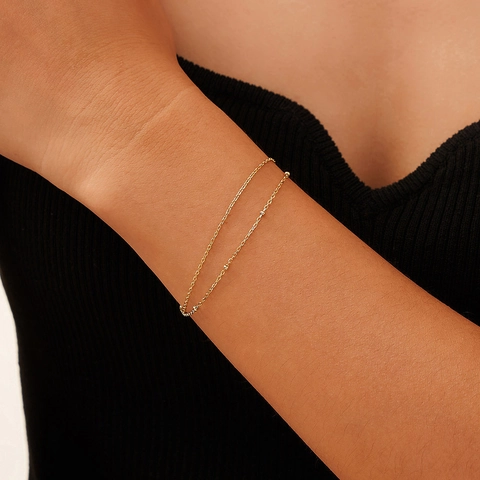 925 Sterlingsilber Doppellagiges Rundperlen O-Kettenarmband Für Damen Einfaches Schimmerndes Verstellbares Vielseitiges Modeschmuck Geschenk