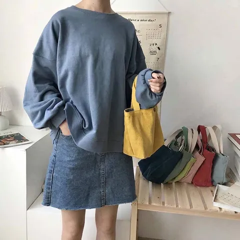 Borsa A Mano In Velluto A Coste Mini Tote Fodera In Cotone A Righe Chiusura A Pressione Piccola Borsa Pranzo Beauty Case