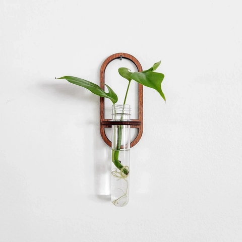 Wall Mounted Plant Propagation Station Wooden Frame With Plastic Test Tube Hydroponic Vase Minimalist Indoor Home Decor