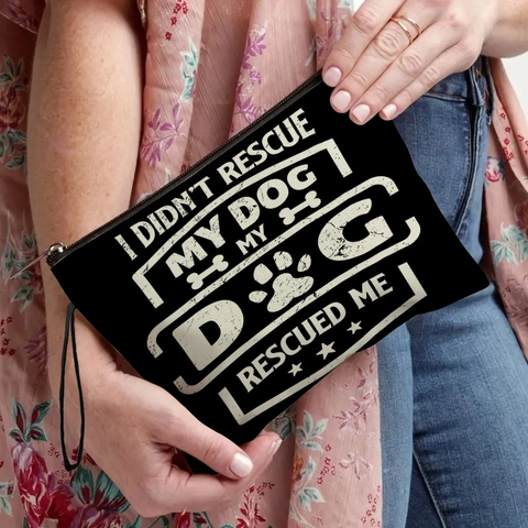 Leinen Make-up Tasche Hundedruck Reißverschluss Kosmetikbeutel Mit Handgelenkschlaufe Handheld Aufbewahrung Für Frauen