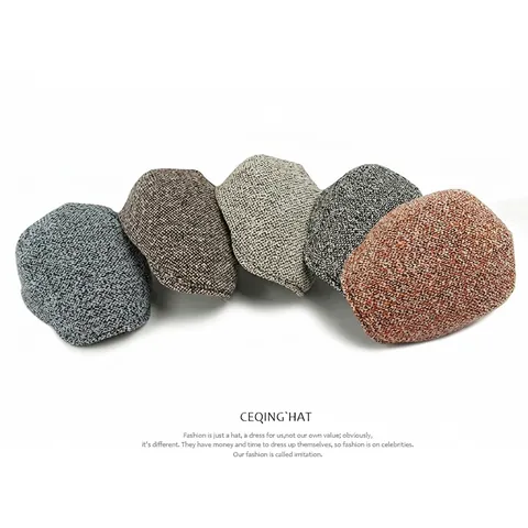 Vintage Flat Cap Tweed Polyester Adjustable Retro British Style Newsboy Ivy Hat Men Women