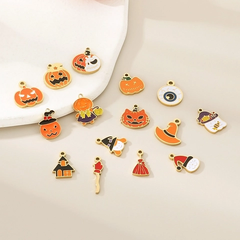 Halloween Charms Stainless Steel Enamel Pumpkin Ghost Witch Skull DIY Jewelry Making Accessories Festival Style