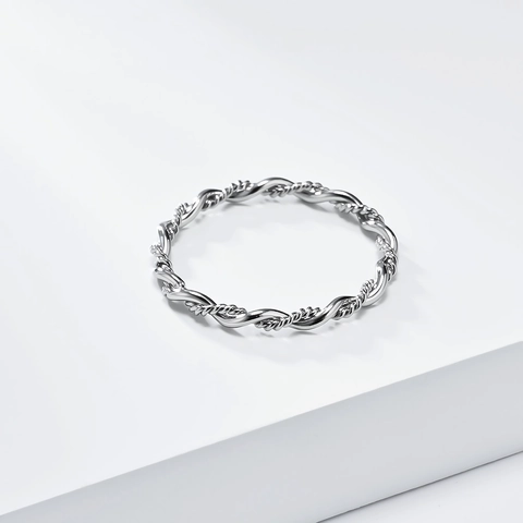 Twisted Rope Wave Ring Stainless Steel Braided Minimalist Elegant Jewelry For Women Stackable Band