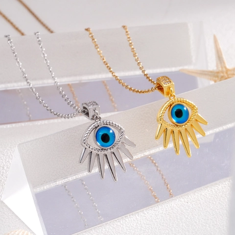 Damen Kupfer Vergoldet Böser Blick Anhänger Halskette Boho Stil Strass Besetzte Kette Halskette Schmuck Geschenk