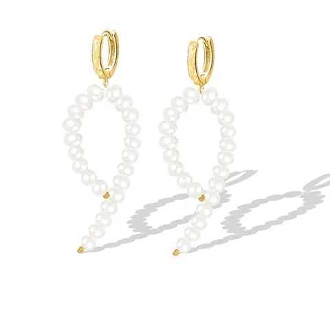 Artificial Baroque Pearl Hoop Earrings With 925 Sterling Silver Earring Post French Style Elegant Twisted Drop Earrings For Women