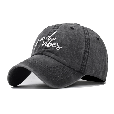 Cappello Da Baseball In Cotone Lavato Con Ricamo Good Vibes Stile Vintage Distressed Cappello Regolabile