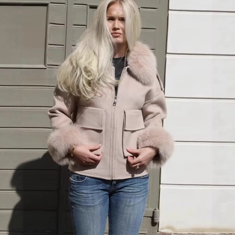 Veste Courte Pour Femmes Avec Col Et Poignets En Fausse Fourrure Mélange De Laine Décontractée