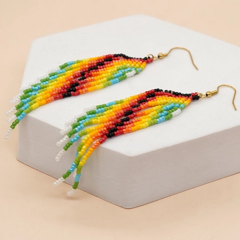 Handmade Beaded Tassel Earrings Long Fringe Drop Bohemian Ethnic Style Colorful Rainbow Glass Seed Beads For Women