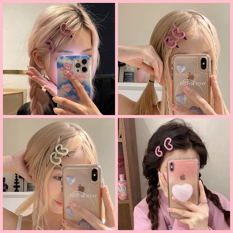 Pinzas Para El Cabello Dulces Rosadas Con Forma De Corazón Estrella Flor Resina Metal Horquillas Para Mujeres Niñas