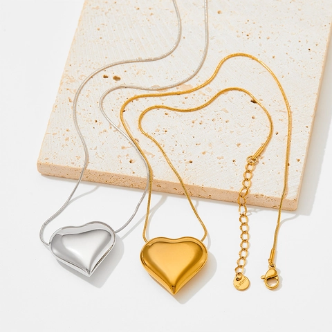 Herz Anhänger Halskette Edelstahl Schlangenkette Spiegel Poliert Minimalistischer Mode Schmuck Für Frauen Elegant