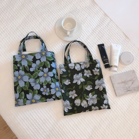 Sac À Main En Jacquard Floral Vintage Fleur Gaufrée Toile De Coton Petit Sac Cabas Portable Style Élégant