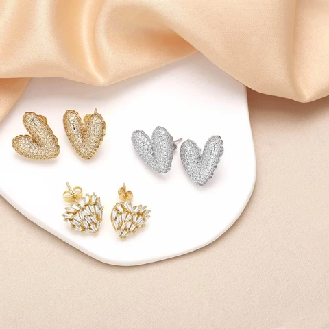Orecchini A Lobo Cuore Rame Placcato Oro Zircone Gioielli Di Moda Romantica Per Donne Eleganti