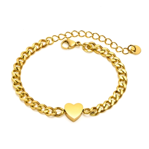 Pulsera Con Colgante De Corazón De Acero Inoxidable Minimalista Para Mujer Cadena De Eslabones Cubanos Ajustable Joyería