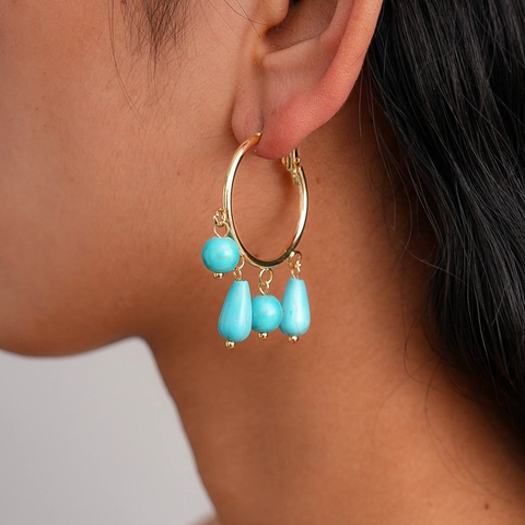 Orecchini A Cerchio Bohémien Con Pendenti In Pietra E Silver Earring Post Gioielli Etnici Retro Per Donna