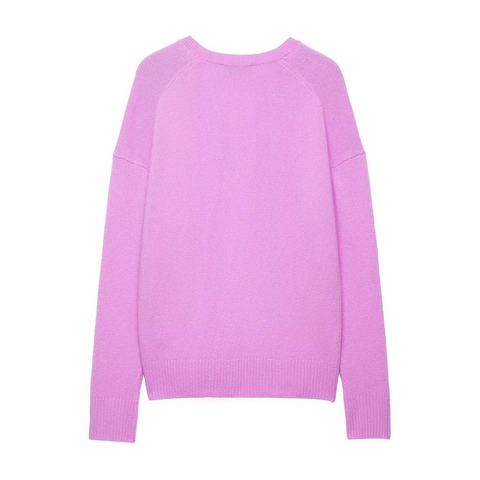 Maglione In Maglia Donna Poliestere Morbido Scollo A V Maniche Lunghe Vestibilità Larga Casual Tinta Unita