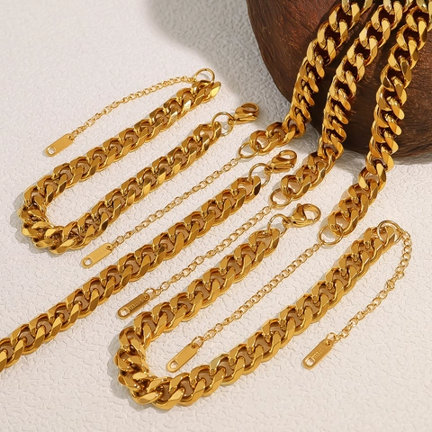 Bracciale a Maglia Cubana in Acciaio Inossidabile per Donna Placcato Oro 18K Gioielli a Catena Elegante Minimalista Lunghezza Regolabile