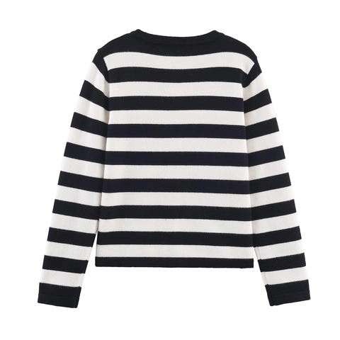 Cardigan In Maglia A Righe Donna Girocollo Manica Lunga Bottoni Ancora Dorati Stile Francese Elegante Maglione Poliestere