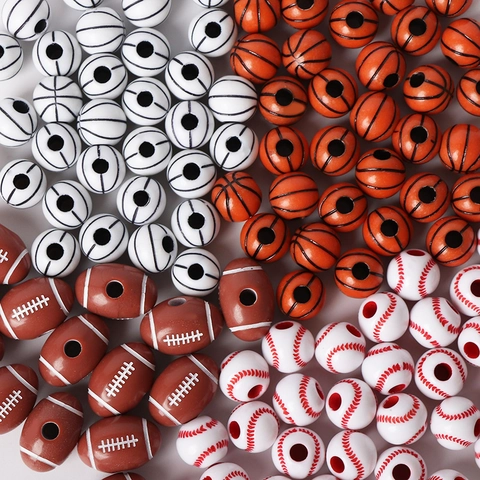 Perline In Acrilico Palloni Sportivi Basket Calcio Baseball Volley Tennis Forme Per DIY Gioielli Bracciale Collana