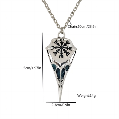 Collana Pendente Teschio Di Corvo Luminoso Lega Runa Norrena Vichinga Brilla Al Buio Gioielli Gotici Punk Unisex
