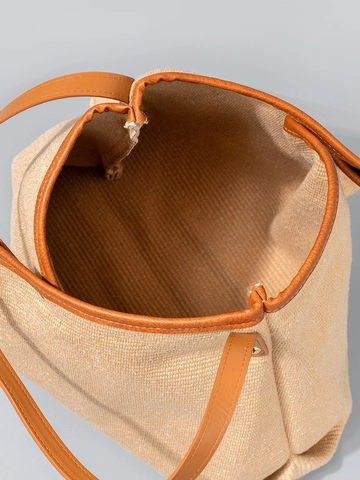 Large Capacity Canvas PU Shoulder Bag For Women Pleated Woven Tote Bag Casual Daily Beach Vacation Travel Handbag