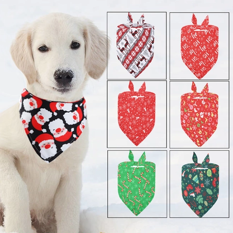 Christmas Pet Bandana Reindeer Santa Snowflake Print Triangular Saliva Towel Scarf For Dogs Cats Festive Neck Polyester