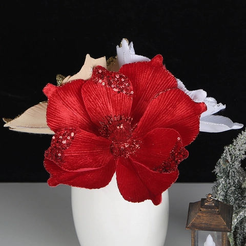 Elegante Künstliche Blumen Für Weihnachtsbaumschmuck Funkelnde Glitzer Samt Stoff Festliche Party Urlaub Home Dekor