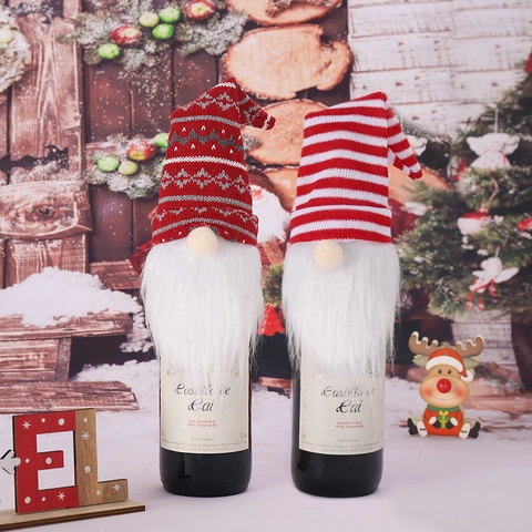 Funda Para Botella De Vino De Gnomo De Navidad Gorro De Punto Muñeca Sin Rostro Decoración De Mesa