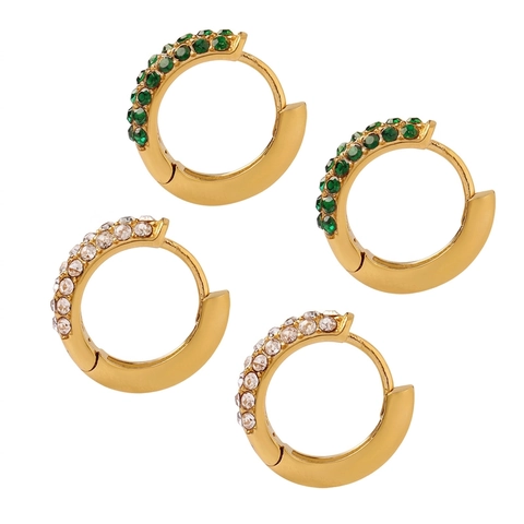 Small Round Hoop Huggie Earrings Stainless Steel 18K Gold Plated Micro Pave Zirconia Minimalist Elegant For Women