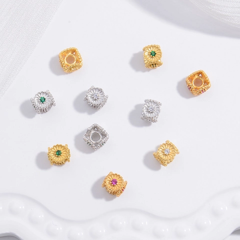 S925 Sterling Silver Flower Spacer Beads Rhinestone Inlaid Loose Beads Hollow Four-Leaf Clover Jewelry Accessories For DIY Making Women Jewelry Gift