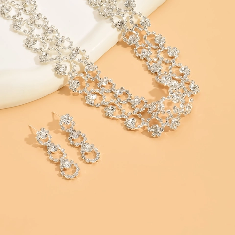 Gioielli Collana E Orecchini Lega Strass Lucidi Cavo Geometrico Sposa Matrimonio Festa Elegante Per Donna