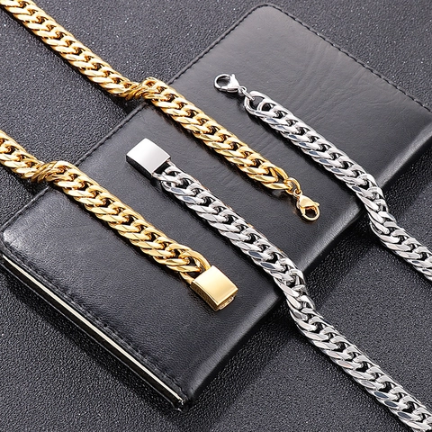 Stainless Steel Curb Chain Necklace Bracelet For Men Hip Hop Punk Style Polished Bold Link Jewelry