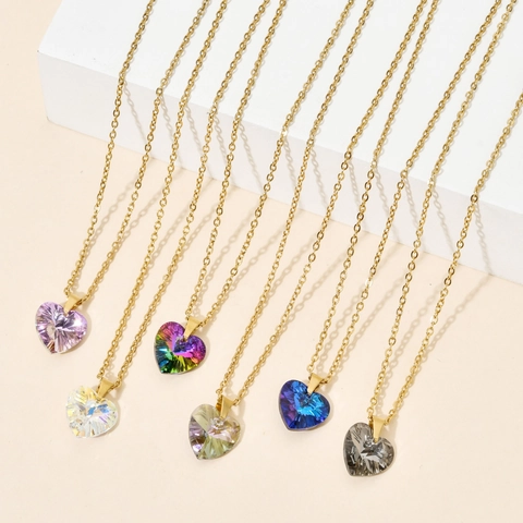 Herz Anhänger Halskette Edelstahlkette Facettiert Bunt Glaskristall Modischer Schmuck Accessoire Für Damen
