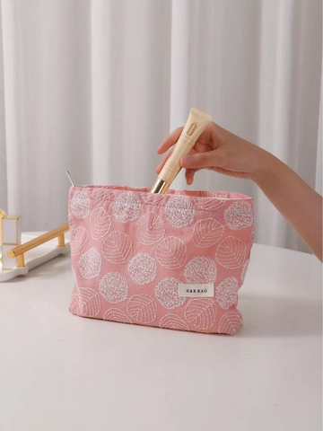 Blumen Blatt Stickerei Kosmetiktasche Leinwand Make-up Beutel Reise Kulturbeutel Aufbewahrung Organizer Tragbar Für Damen
