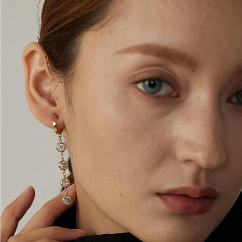 Mode Roestvrij Staal Kleurrijke Strass Kwastje Oorbellen Voor Vrouwen Geometrisch Rond Ingelegd Goud Zilver Verguld Sieraden