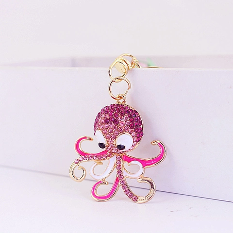 Luxury Zinc Alloy Octopus Rhinestone Keychain Glitter Sea Animal Bag Pendant Enamel Octopus Keyring Metal Hanging Jewelry
