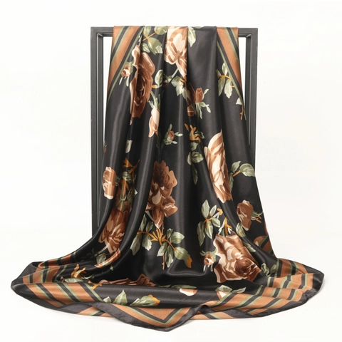 Square Scarf Satin Faux Satin Floral Butterfly Print Elegant Vintage Bandana Shawl For Women Lightweight Headscarf