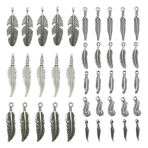 Antik Silber Feder Anhänger Zinklegierung Blatt Anhänger Vintage DIY Schmuckherstellung Zubehör Für Halsketten Ohrringe