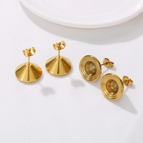 Bases Pendientes Acero Inoxidable Joyería DIY Cuerno Espiral Copa Plana Redonda Dorado Galvanizado Minimalista