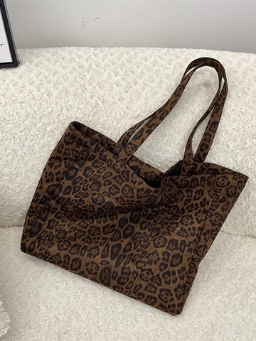 Leopard Print Wildleder Canvas Tote Bag Große Kapazität Vintage Schultertasche Für Frauen Täglich